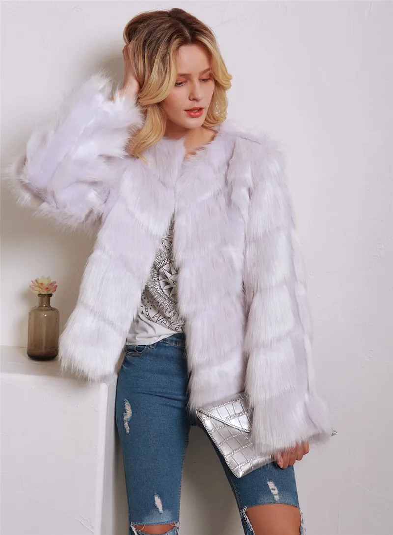 LANSHIFEI New Faux Fur Coat High Quality Fashion Slim Black Red Pink Faux Fur Jacket Fake Rabbit Fur Coat