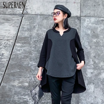 

SuperAen Fashion Wild Cotton Casual T-shirt Women Pluz Size 2020 New Spring Ladies T Shirts Solid Color Tops Female