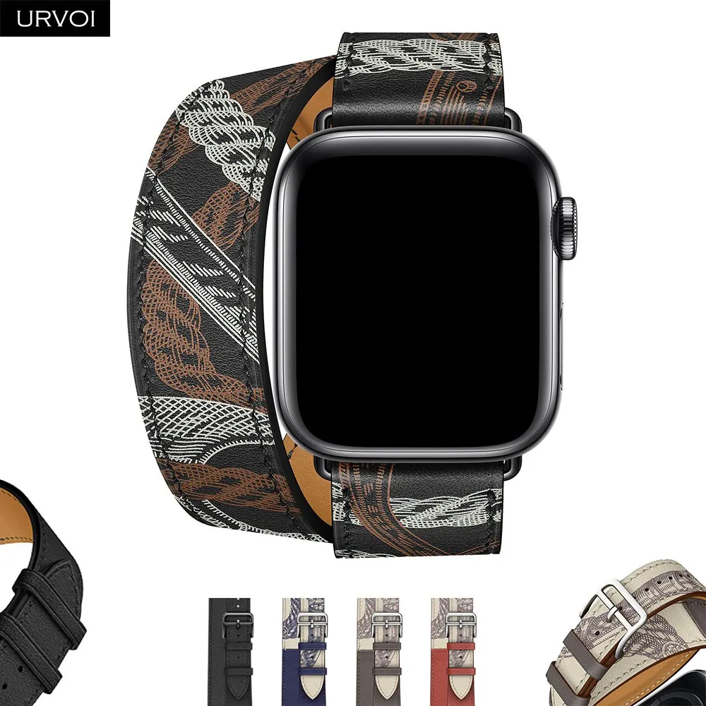 Ремешок URVOI для Apple Watch band series 6 5 4 3 2 1 SE сверхдлинный браслет из натуральной кожи с