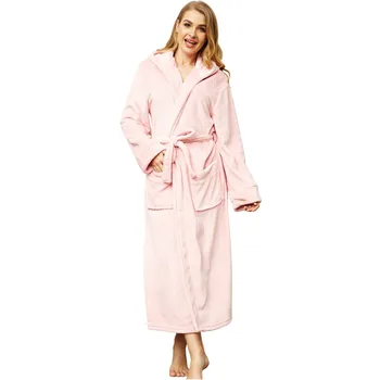 

Female Long Kimono Bathrobe Gown Soft Flannel Robe Winter Warm Coral Fleece Sleepwear Couples Home Clothes Thicken Nightgown