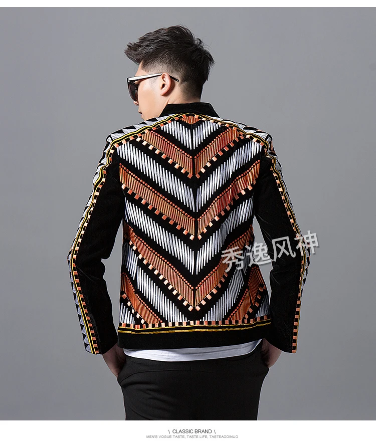 N 100%real Men Velvet Full Embroidery Event/stage Performance Short Tuxedo Jacket/stage Performance/asia Size