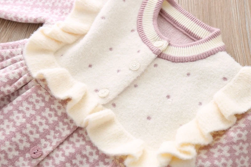 Sweet Winter Autumn Girls Princess Kids Children Baby Infants Knitting Dress Ruffles Long Sleeve Knit Knitwear Dresses S9483