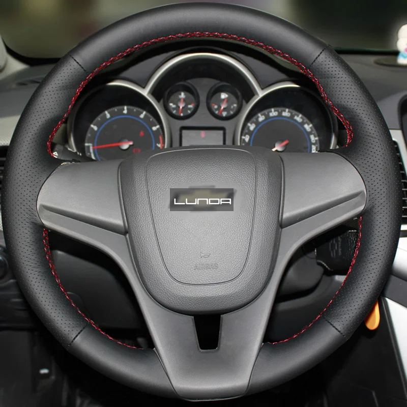 LUNDA черный кожаный чехол рулевого колеса автомобиля для Chevrolet Cruze 2009 2014 Aveo 2011 Holden