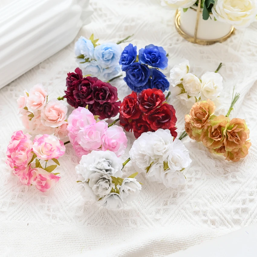 18PCS Artificial Flowers Mini Silk Bouquet Wedding Decorative DIY Wreath  Christmas Decoration Vase for Home Garden Scrapbooking