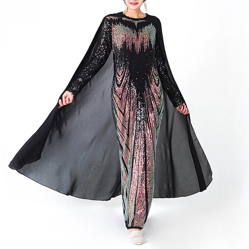 Мусульманское платье вечерние с блестками Дубай abaya Soiree турецкие вечерние платья Хиджаб ислам одежда Абая для женщин Кафтан Kleding - Цвет: Black splice dress