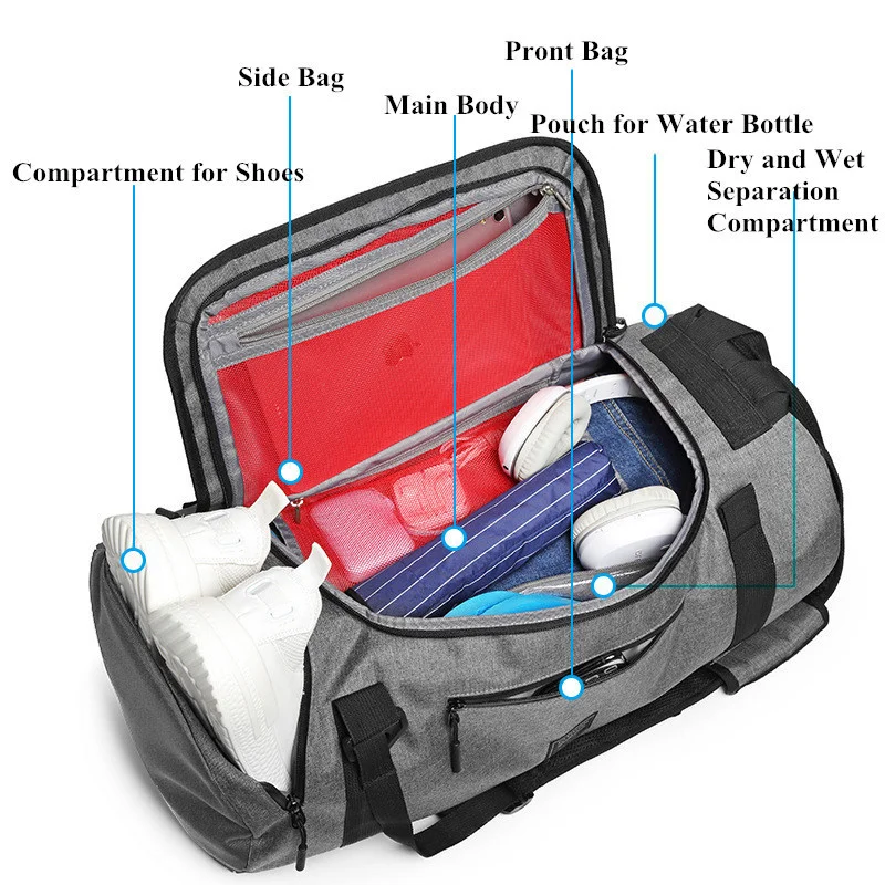 Sport Training Gym Shoe Storage Fitness Organizer Outdoor Multi-Function Handbag Bag Blue 