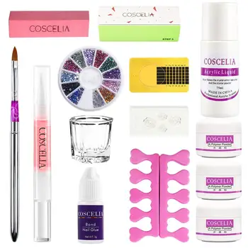 

COSCELIA Acrylic Powder Set For Beginner Nail Cover Crystal liquid Portable Acrylic All For Manicure Nail Glitter Nail Art Tools