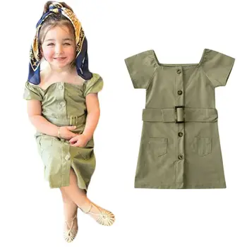 

Emmababy Summer Toddler Kids Baby Girl Short Sleeve Button Solid Color Elegant Pageant Party Dress Princess Clothes