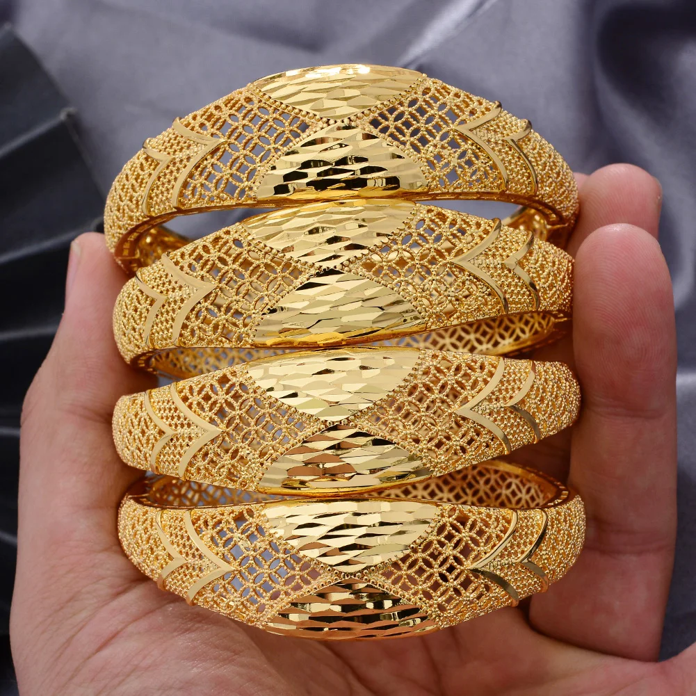 

24k 4pcs/Lot Dubai Bangles For Women Girls Gold Color Ethiopian Exquisite Bracelet/Bangle Trendy African Arab Jewelry