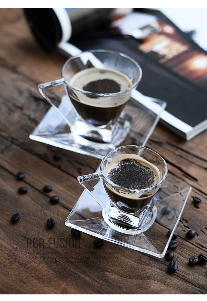 

Crystal European espresso espresso coffee cup simple transparent heat resistant teacup small plate 2pcs/set