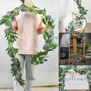 Artificial Green Eucalyptus Willow Leaves DIY Flower Garland Vine Wedding Home Party Decoration Table Wall Floral Leaves Decor