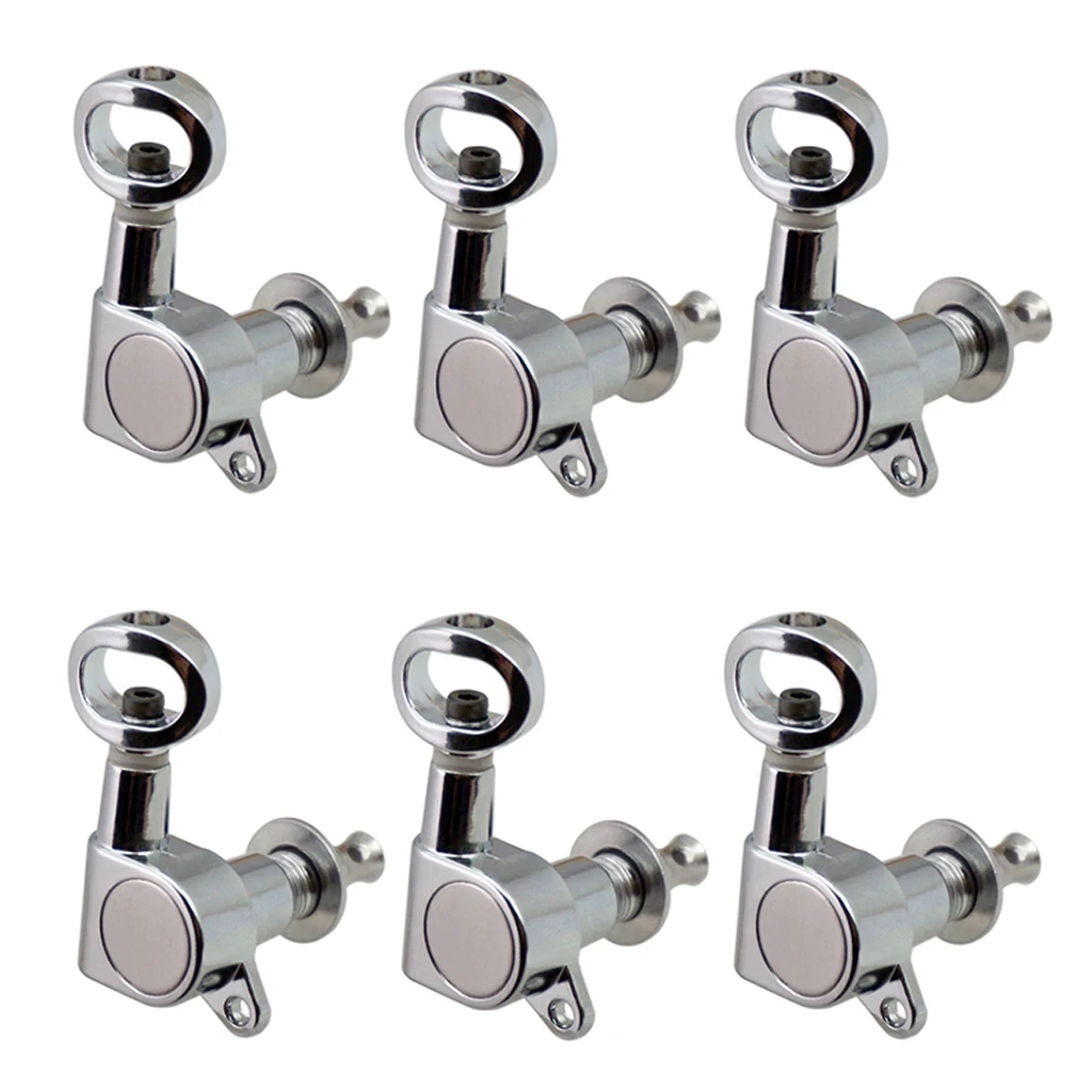 6PCS Right Hand Guitar Tuners Tuning Keys Pegs Hollow Button for Acoustic Guitar Replacement 6R Silver