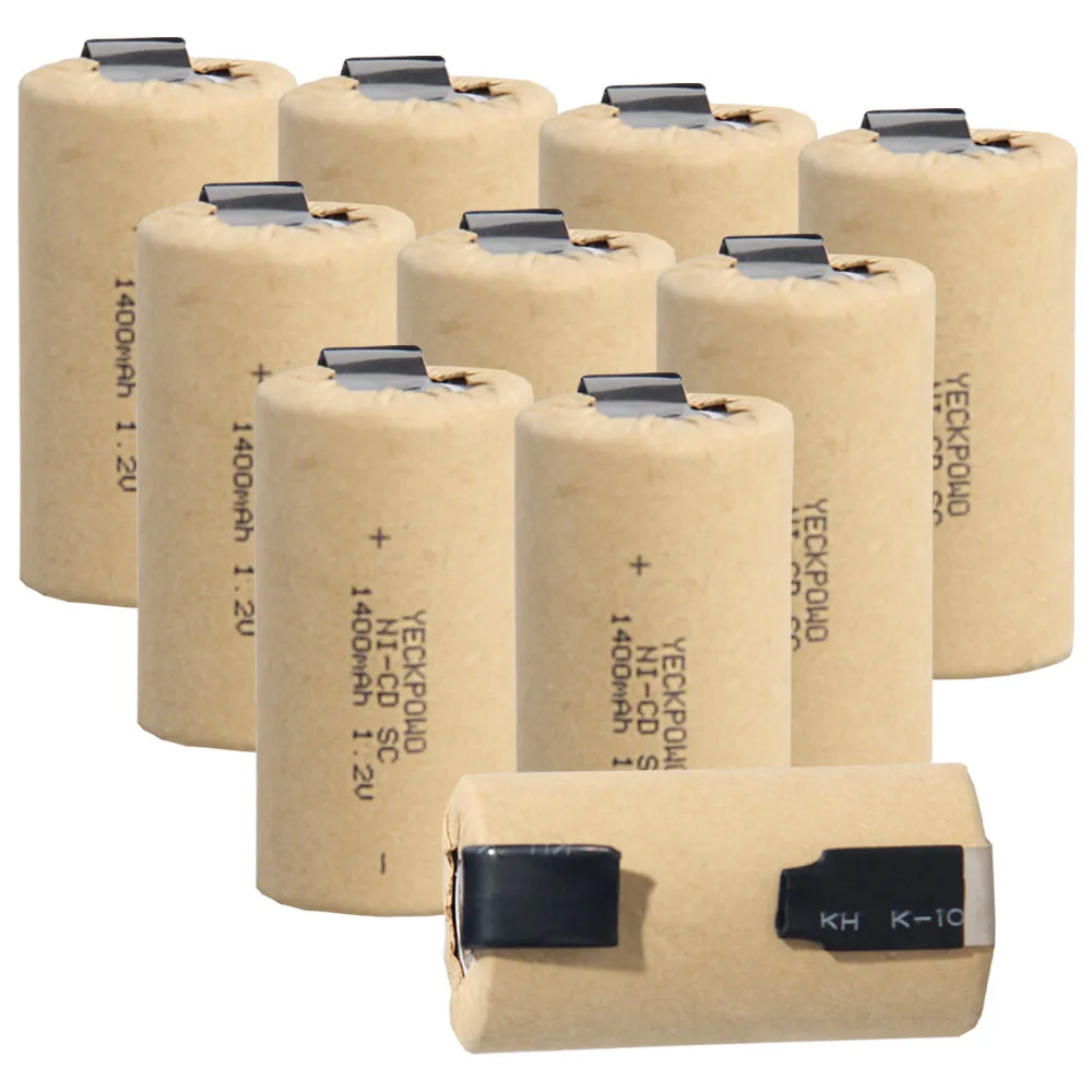 10 шт аккумулятор SC 1,2 V батареи для электроинструментов 1400mah nicd 4,25 cm* 2,2 cm цвет случайный