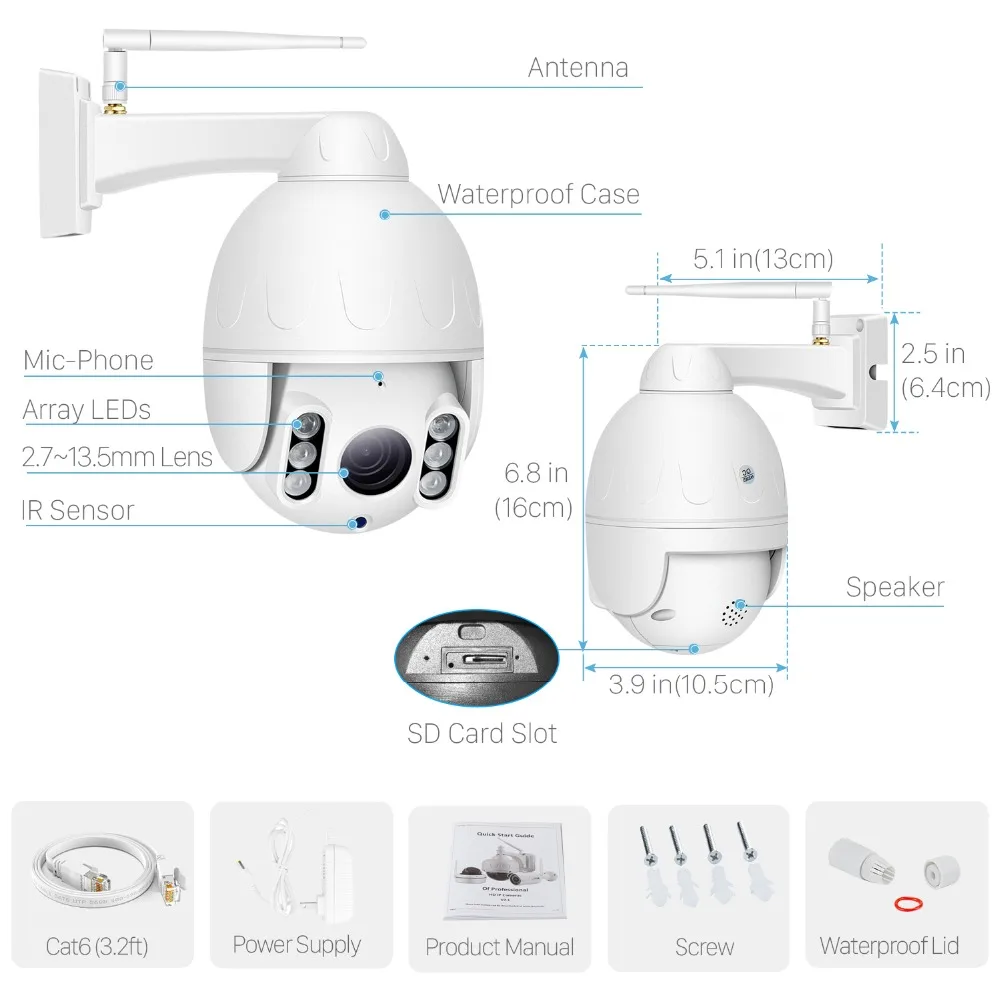 INQMEGA 1080P PTZ купольная камера слежения за человеком беспроводная наружная Wifi камера IP66 Водонепроницаемая двухсторонняя аудио 50 м ночное видение