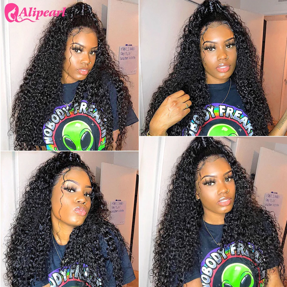 13x6 Curly Lace Front Human Hair Wigs For Black Women Ple Plucked 130% 180% Density Remy Brazilian AliPearl Curly Lace Wigs