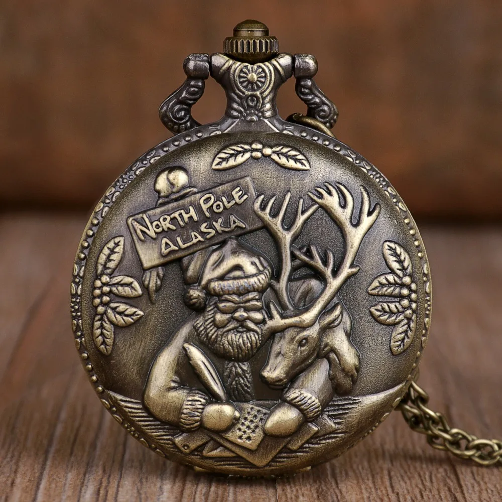 Новые винтажные бронзовые кварцевые карманные часы мужские женские карманные часы Санта Клаус ожерелье цепь рождественские подарки для мужчин женщин