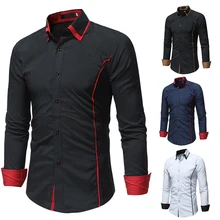 Бренд Camisa Masculina рубашка с длинными рукавами для мужчин корейский Тонкий двойной воротник дизайн сплошной Повседневное платье рубашки плюс размер черный