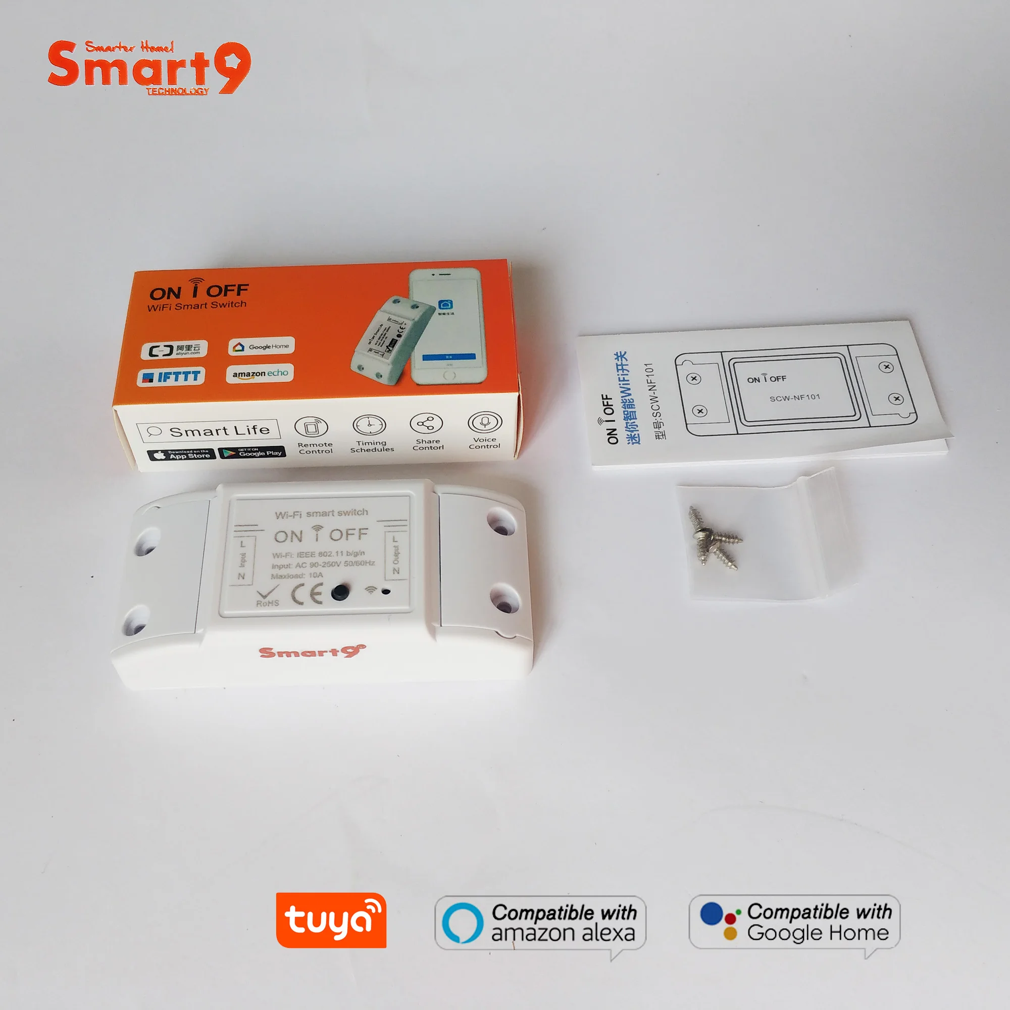 Smart9 DIY Wifi дистанционный переключатель освещения TuYa домашняя умная Автоматизация Life APP универсальный выключатель, работает с Alexa Echo и Google Home
