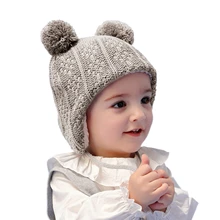 Милые шапки-ушанки для маленьких мальчиков и девочек; флисовая вязаная шапочка; детская зимняя теплая шапка с помпоном