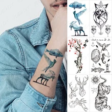 Waterproof Temporary Tattoo Sticker Blue Animal Outline Bird Fish Color Realistic Body Art Tatoo Arm Fake Tatto Man Woman Child