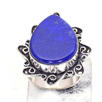

Genuine Lapis Lazuli Ring Silver Overlay over Copper, Hand Made Women Jewelry gift , USA Size: 8.5