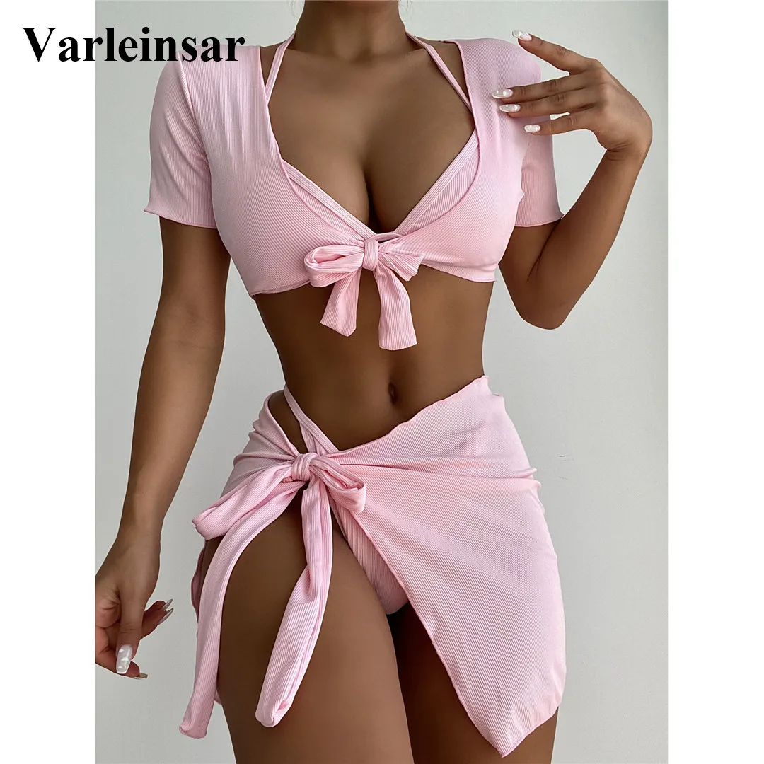 Женский купальник бикини в рубчик с лямкой на шее 4 шт. женский комплект из