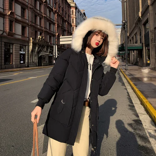 

Photo Shoot South Korea Dongdaemun Autumn New Style down Jacket Women's Loose-Fit over-the-Knee Cotton Overcoat INS Network Red
