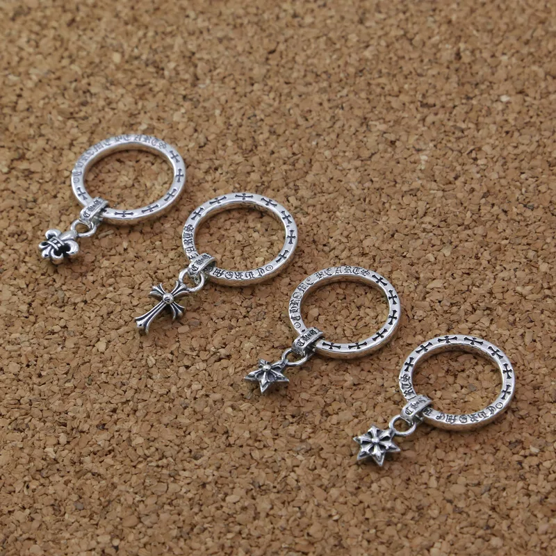 

S925 Fine Silver Five-pointed Star Cross Thai Silver Ring COUPLE'S Small Rings Trend New Style Ring