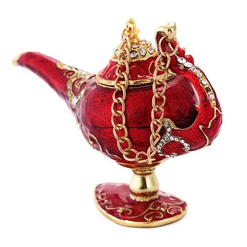

Home Decoration Hinged Crafts Aladdin Lamp Rhinestones Trinket Case Jewelry Box Organizer Office Hand Painted Zinc Alloy Gifts