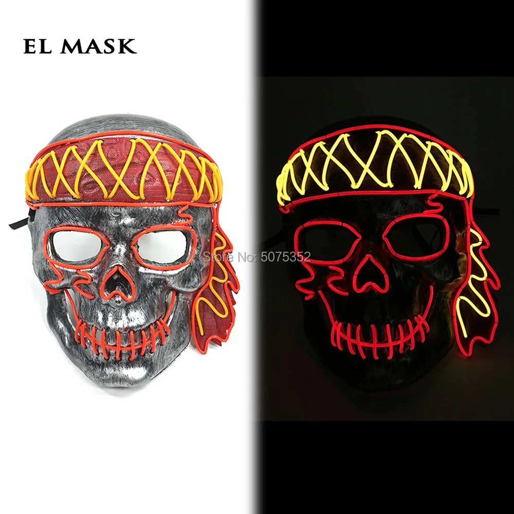 

Masque Masquerade Neon Led Pirate Mask Cosplay EL Wire Mask Halloween Glowing Party Light Up Mask Drop Shipping