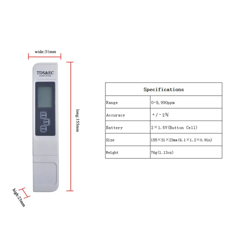 Портативный цифровой 3 в 1 TDS/EC/Temp измеритель качества воды в аквариуме тестер проводимости ручка фильтр измерительный