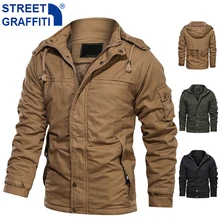 

2021 Men Winter Casual Warm Thick Fleece Bomber Jacket Mens Military Cotton Jackets Men New Cargo Hooded Jacket Windbreaker Coat