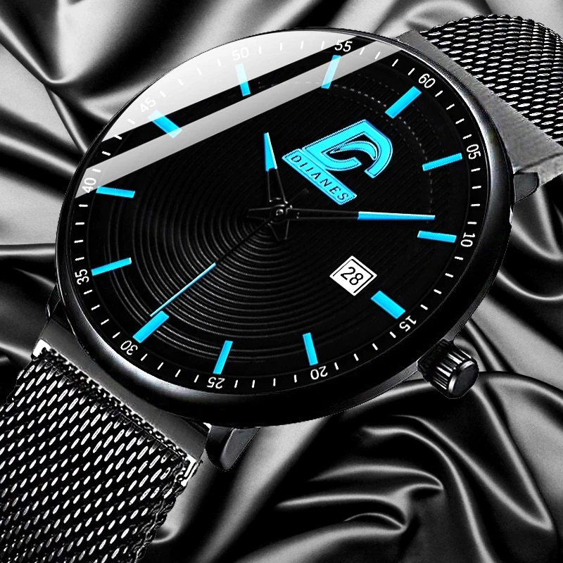 2023 Fashion Mens Minimalist Watches Ultra Thin Magnet Buckle Watch Men Business Stainless Steel Mesh Belt Quartz Wristwatch 2