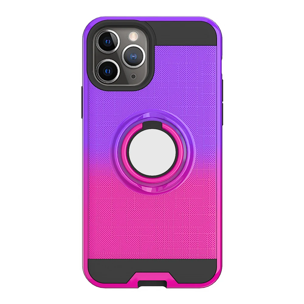 10pcs/lot Gradient TPU+PC 2 in 1 Back Case For Samsung A10E A20E A10S A20S A30S A505 A50S M10 M20 M30 360 Rotating Magnetic Ring - Color: Purple Rose