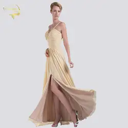 Vestidos De Fiesta Noche Шампанское шифоновое длинное формальное вечерние платья платье с разрезом для выпускного вечера Открытые Ноги Вечерние Robe De