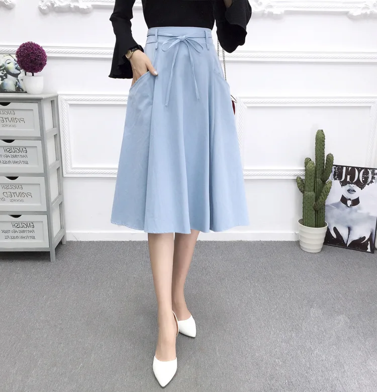 

2018 Autumn And Winter New Style Korean-style Versatile Mid-length Students Solid Color Loose-Fit Slimming Skirt Mori Girl