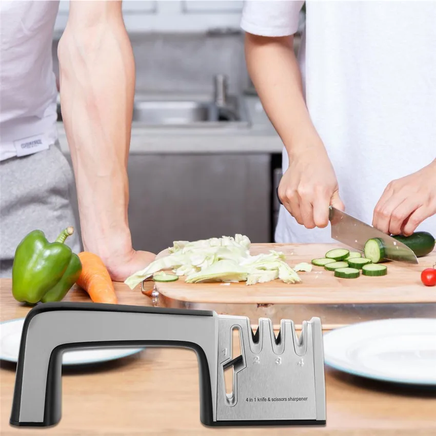

TTLIFE 1pc 4 in 1 Knife Sharpener Diamond Ceramics Sharpening Stone Knife Scissor Sharpener Kitchen Tools Knife Clip