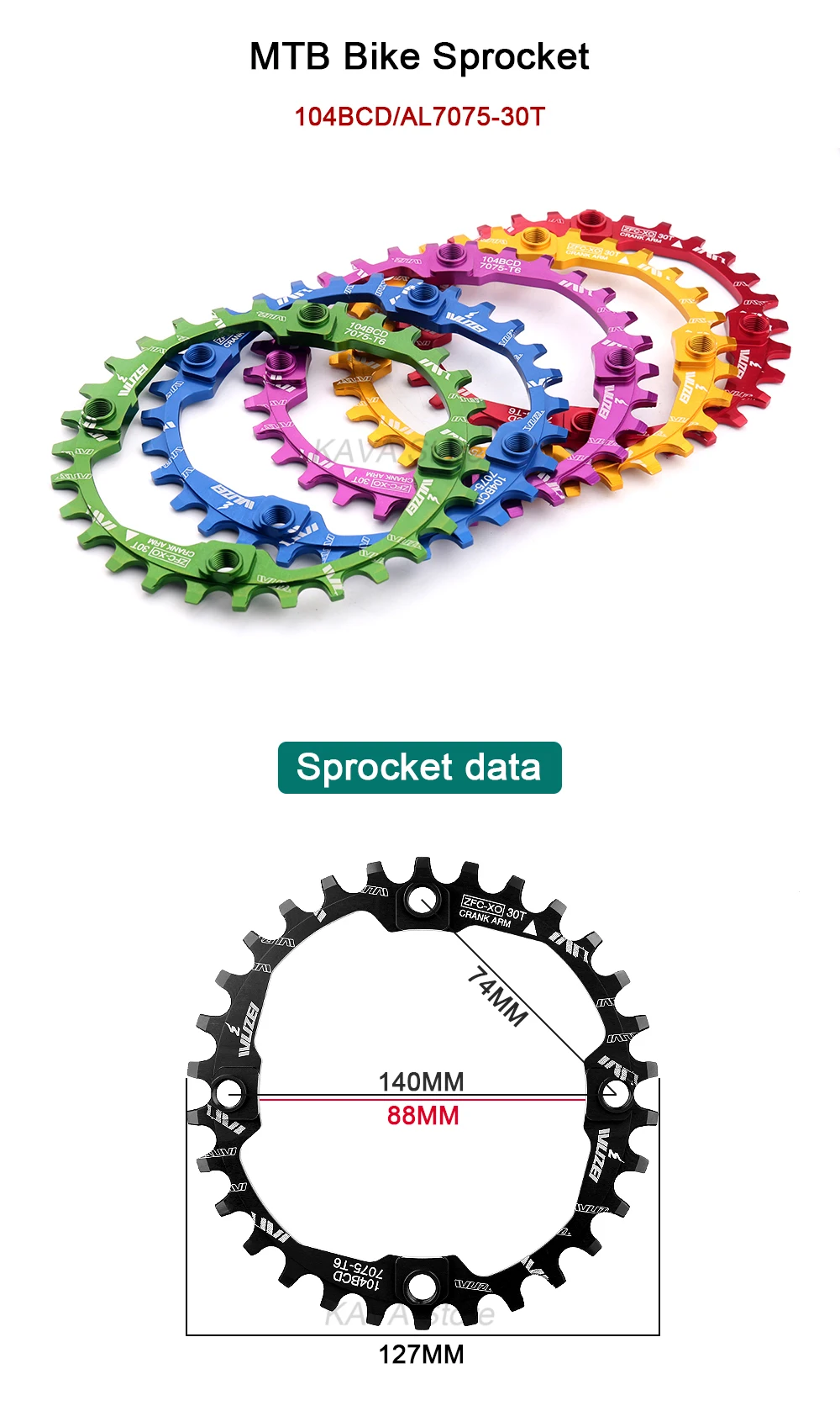 WUZEI Kettenblatt 104bcd 30T Runde Kettenblatt AL7075 Engen Breite MTB Kurbel Platte Mountainbike Zahn Platte BCD 104 Kette rad – Detail 1