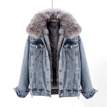 Denim Jacket With Fur Collar - Coats 