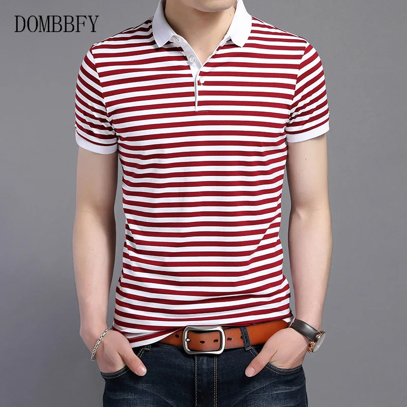 Fashion Brand Polo Shirt Men's Striped Tee Tops Grade Summer Short Sleeve Slim Fit Cotton Boys Poloshirt Casual Clothing | Мужская
