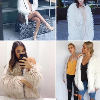 

Autumn Winter Slim Coat Jacket Hairy Collarless Overcoat 3XL Faux Fur Coat Women Fluffy Thick Warm Long Sleeve Outerwear
