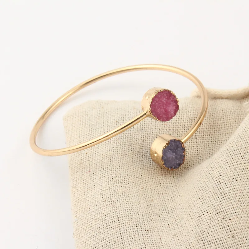 Bijoux, европейские Винтажные Ювелирные изделия, геометрические, круглые, полимерные, ассиметричные, на руку, манжета, регулируемый браслет для женщин, браслеты Bileklik - Окраска металла: Rose Red And Purple