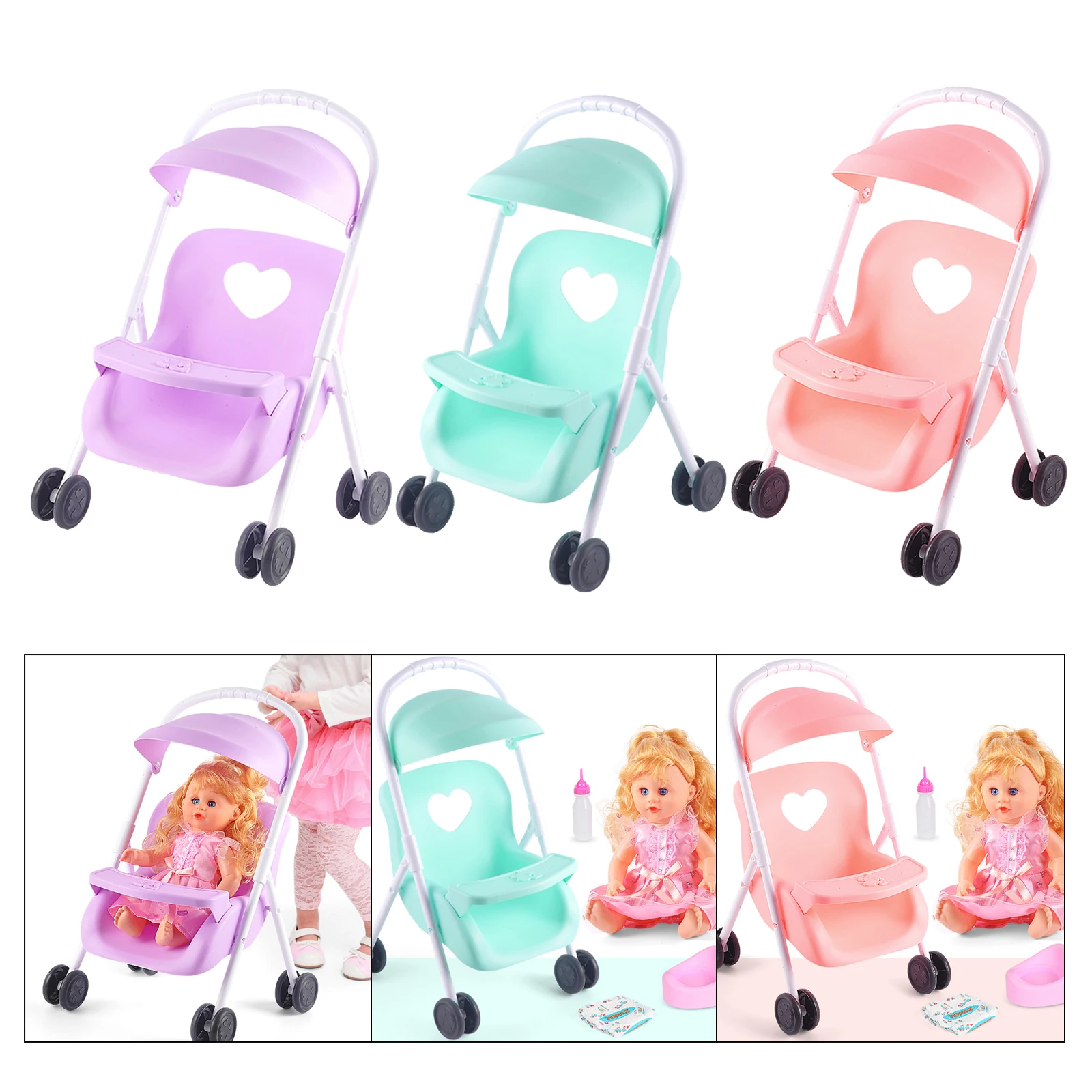 Infant Dolls Stroller Pushchairs Collapsible Mini Prams Kids Pretend Play Toy