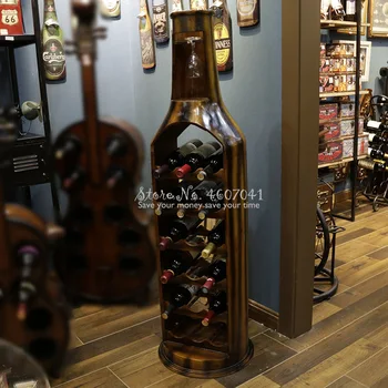 

6 Layers Creative Wooden Wine Holder / Rack / Cabinet with Bottle Shape Double Opening Wooden Glass Frame Home / Bar 123cm