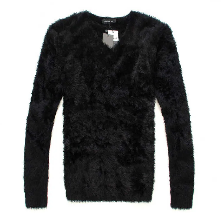 AKSR, мужской зимний свитер, теплый шерстяной вязаный пуловер, свитер с v-образным вырезом, кашемировые свитера для мужчин, Sueter Hombre Pull Homme - Цвет: V-Black