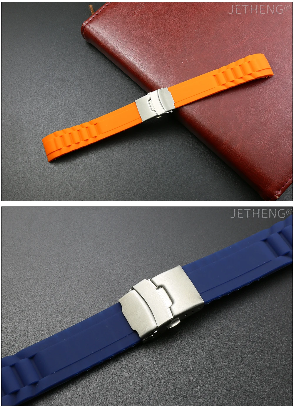 Silicone sports curved strap- black, white, orange, dark blue, brown and red, size 22mm, 24mm