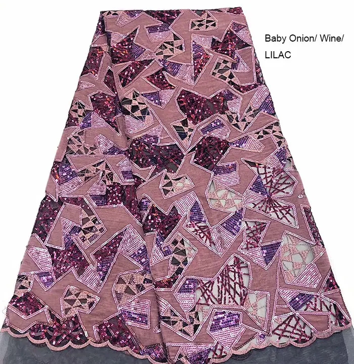 BabyOnion Wine 5 ярдов вырезать отверстиями Handcut африканская кружевная бархатной ткани с блестками Высокое качество блестящие и отличные - Цвет: BabyOnion Wine