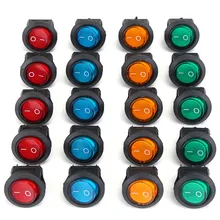 Interruptor de encendido/apagado redondo para coche, conmutador LED Rocker, roc, 12V, 3 pines, 4 colores, 20 Uds.