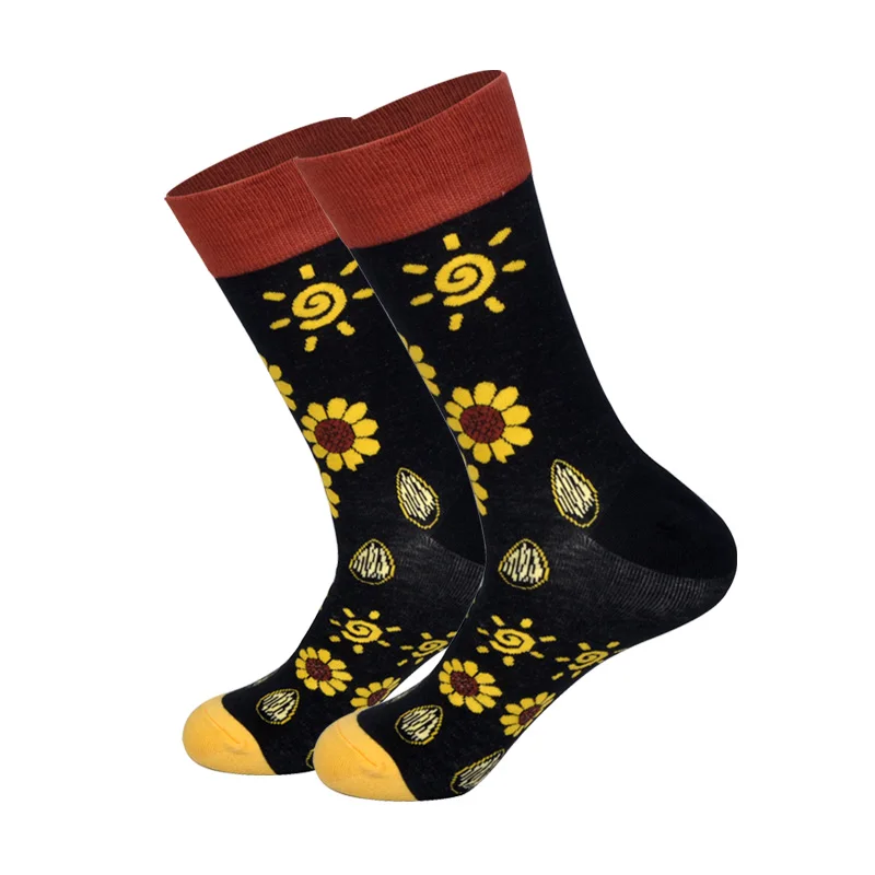 Sunflower LIONZONE, мужские носки Happy, Подсолнух, клевер, лотос, карп, роза, кокосовое дерево, тираннозавр, Рекс, енот, Плюмерия, клетчатые хлопковые носки - Цвет: Sunflower