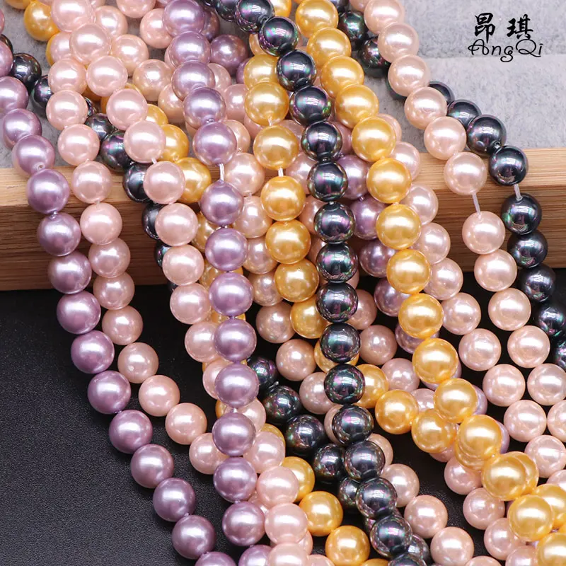 6 8 10 12mm Plated Color Shell Pearl Beads Round Loose Spacer For DIY Jewelry Making Charm Bracelet Accessories 15'' | Украшения и